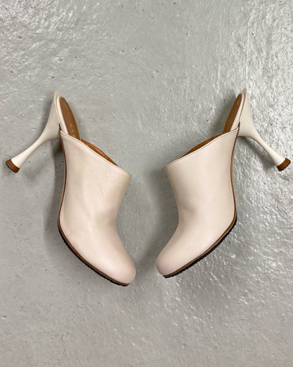 Mules à talon écru