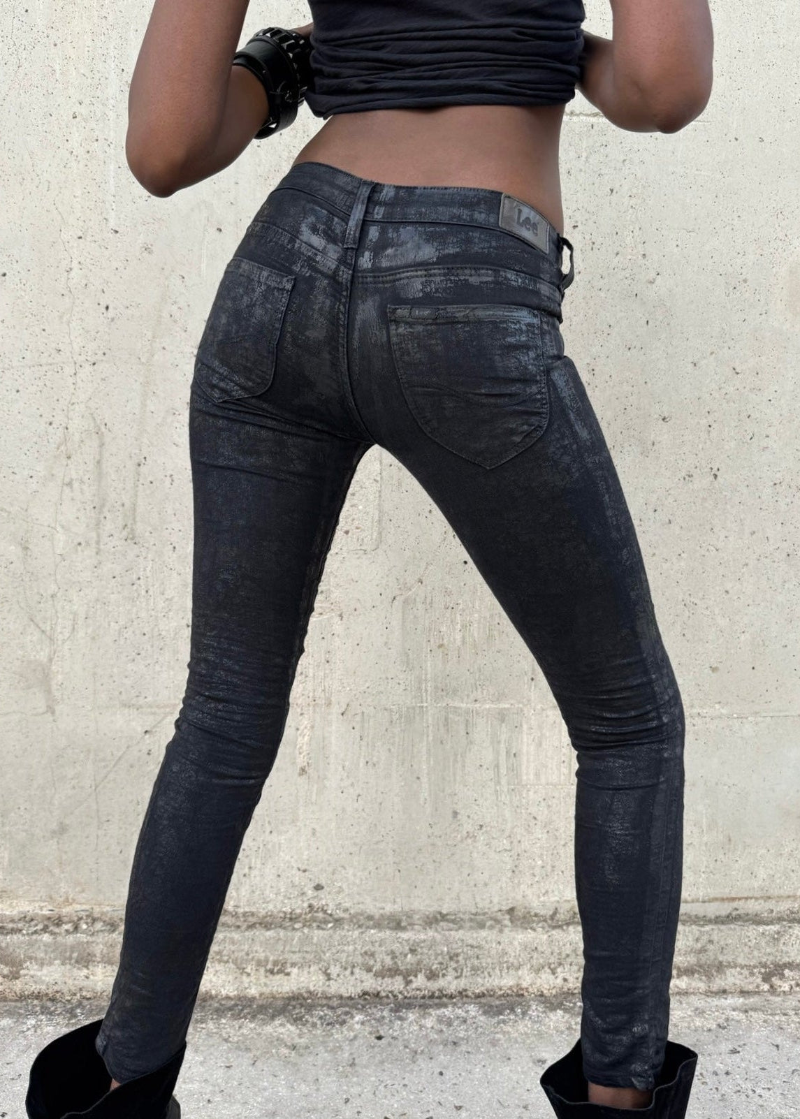 Pantalon Slim noir texturé